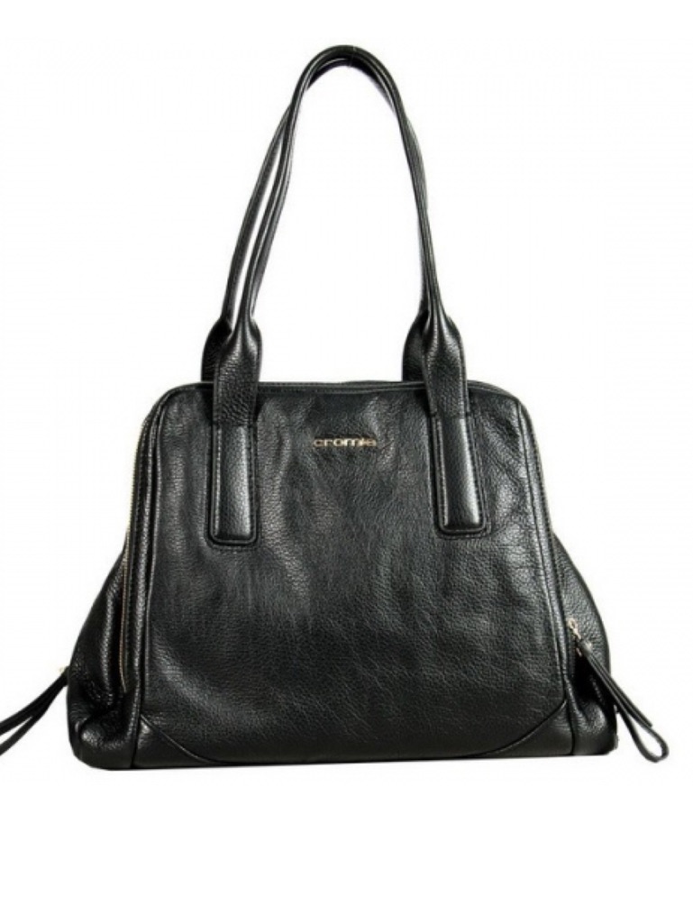 Cromia Luxury Soft Pebble Leather Black Large Shoulder Bag Purse Zip